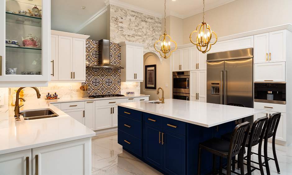 Luxury Italian kitchen with marble island in a Michigan home