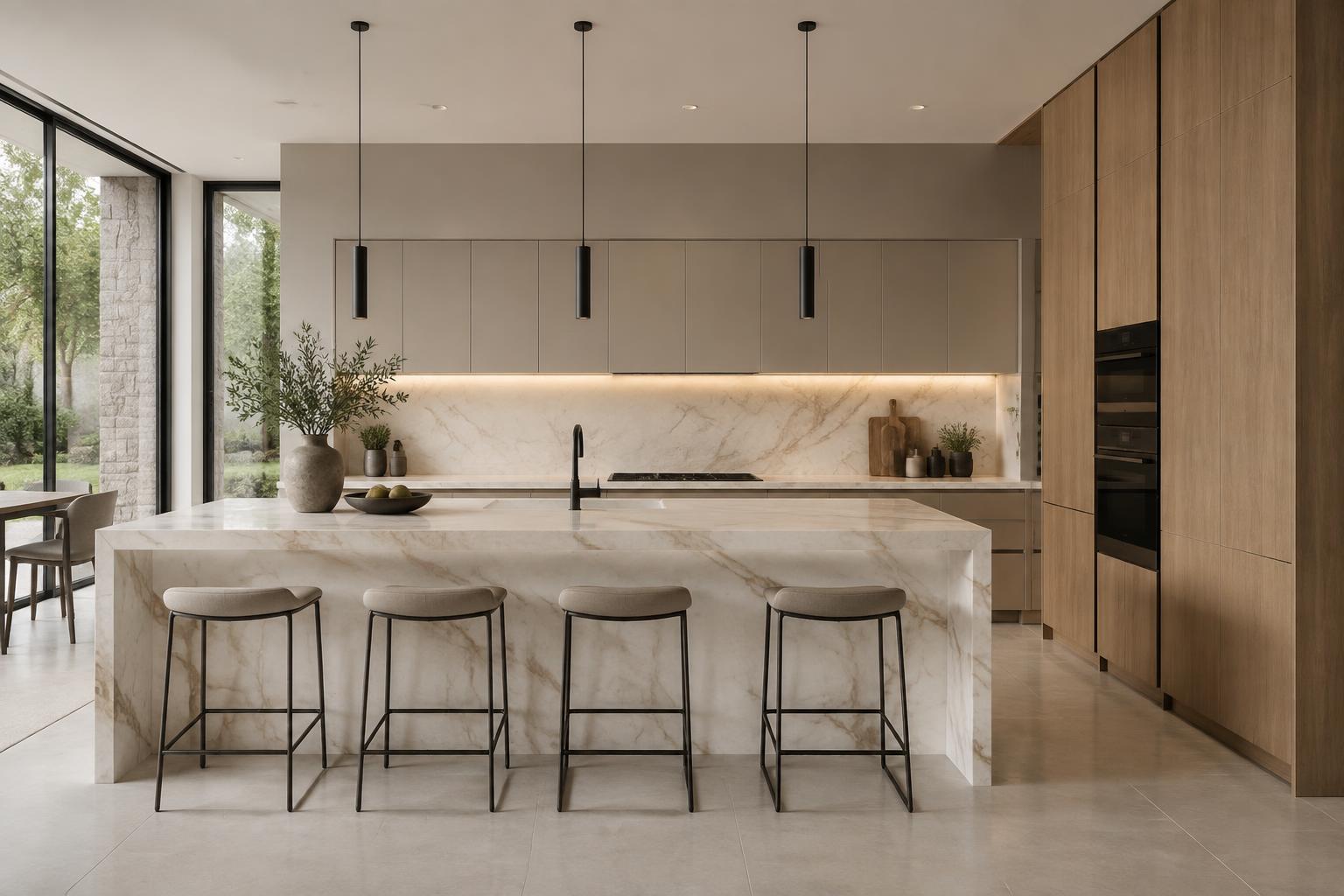 Modern custom kitchen with marble island and Italian cabinetry