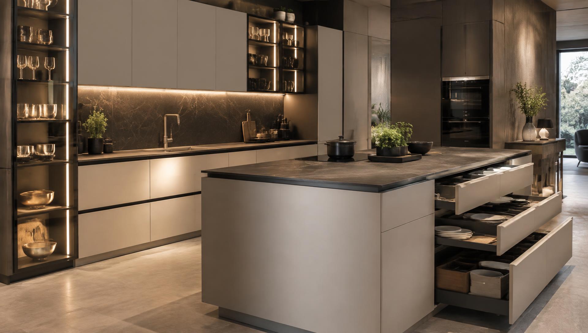 BINOVA Italian cabinetry display with integrated storage drawers at the Garden City showroom
